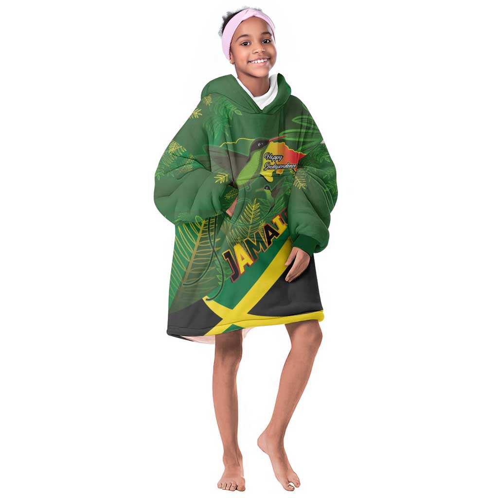 Afro Jamaica Independence Day Kid Wearable Blanket Hoodie Swallow-tail Hummingbird with Tropical Plants - African Pride