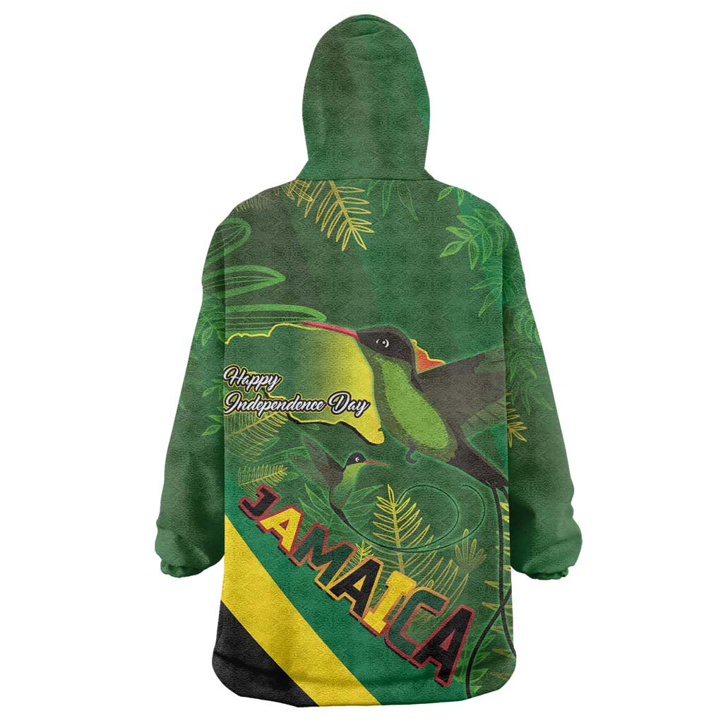 Afro Jamaica Independence Day Kid Wearable Blanket Hoodie Swallow-tail Hummingbird with Tropical Plants - African Pride