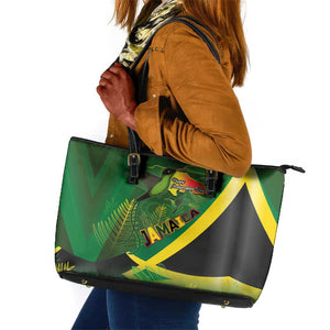 Afro Jamaica Independence Day Leather Tote Bag Swallow-tail Hummingbird with Tropical Plants - African Pride