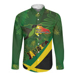 Afro Jamaica Independence Day Long Sleeve Button Shirt Swallow-tail Hummingbird with Tropical Plants - African Pride