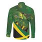 Afro Jamaica Independence Day Long Sleeve Button Shirt Swallow-tail Hummingbird with Tropical Plants - African Pride
