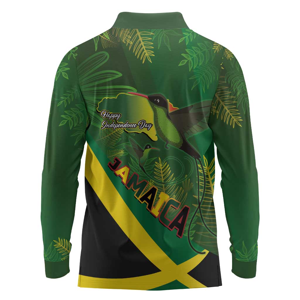 Afro Jamaica Independence Day Long Sleeve Polo Shirt Swallow-tail Hummingbird with Tropical Plants - African Pride