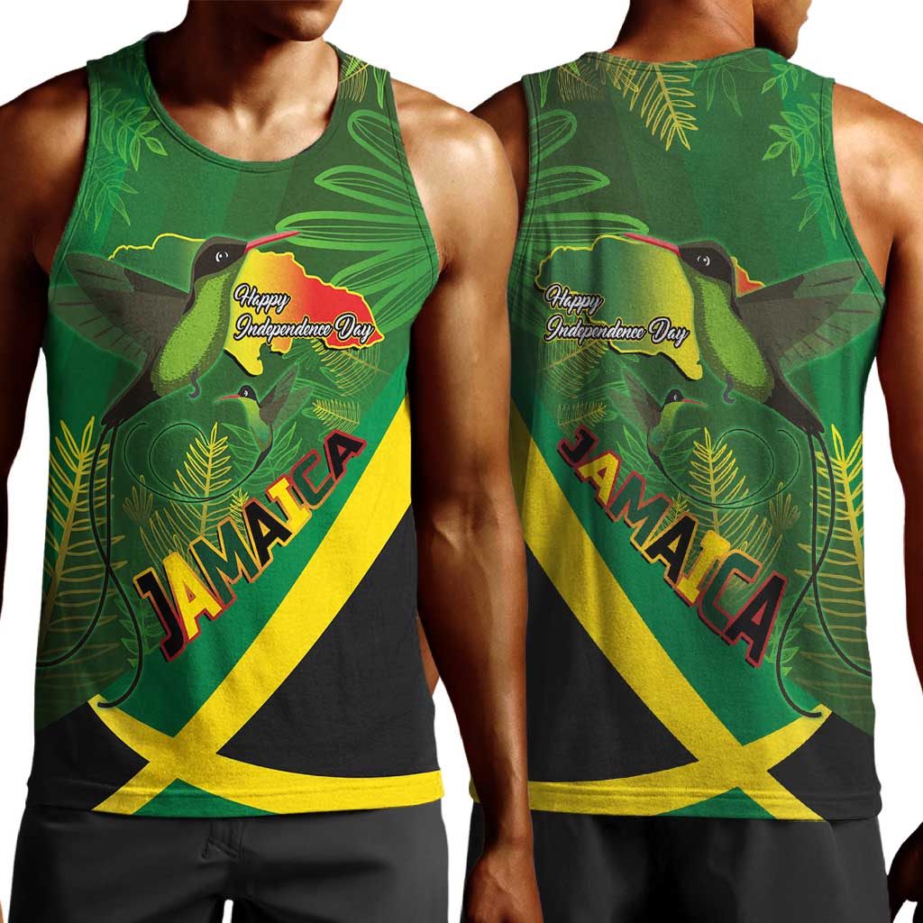 Afro Jamaica Independence Day Men Tank Top Swallow-tail Hummingbird with Tropical Plants - African Pride