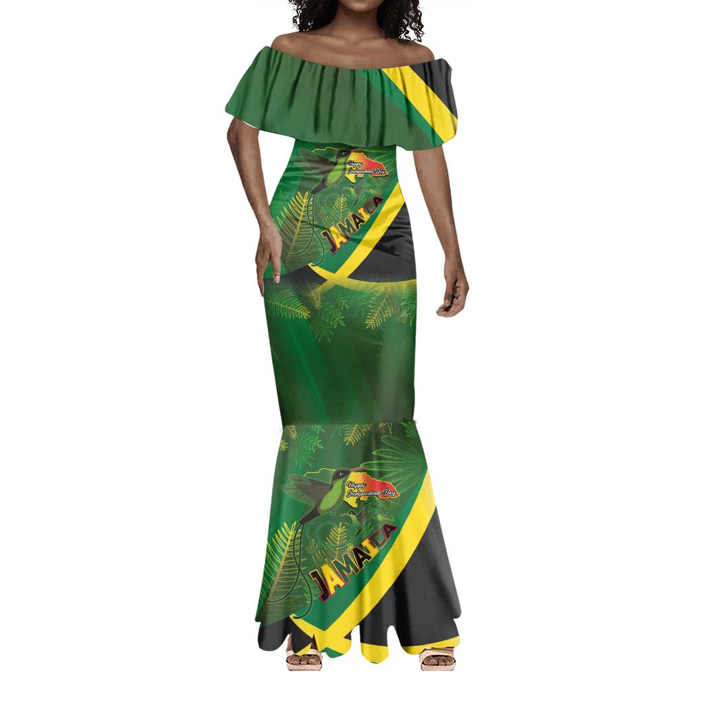 Afro Jamaica Independence Day Mermaid Dress Swallow-tail Hummingbird with Tropical Plants - African Pride