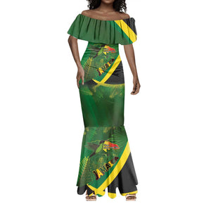 Afro Jamaica Independence Day Mermaid Dress Swallow-tail Hummingbird with Tropical Plants - African Pride
