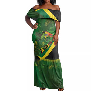 Afro Jamaica Independence Day Off Shoulder Maxi Dress Swallow-tail Hummingbird with Tropical Plants - African Pride