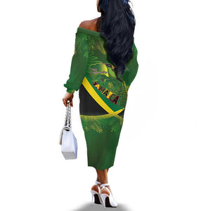 Afro Jamaica Independence Day Off The Shoulder Long Sleeve Dress Swallow-tail Hummingbird with Tropical Plants - African Pride
