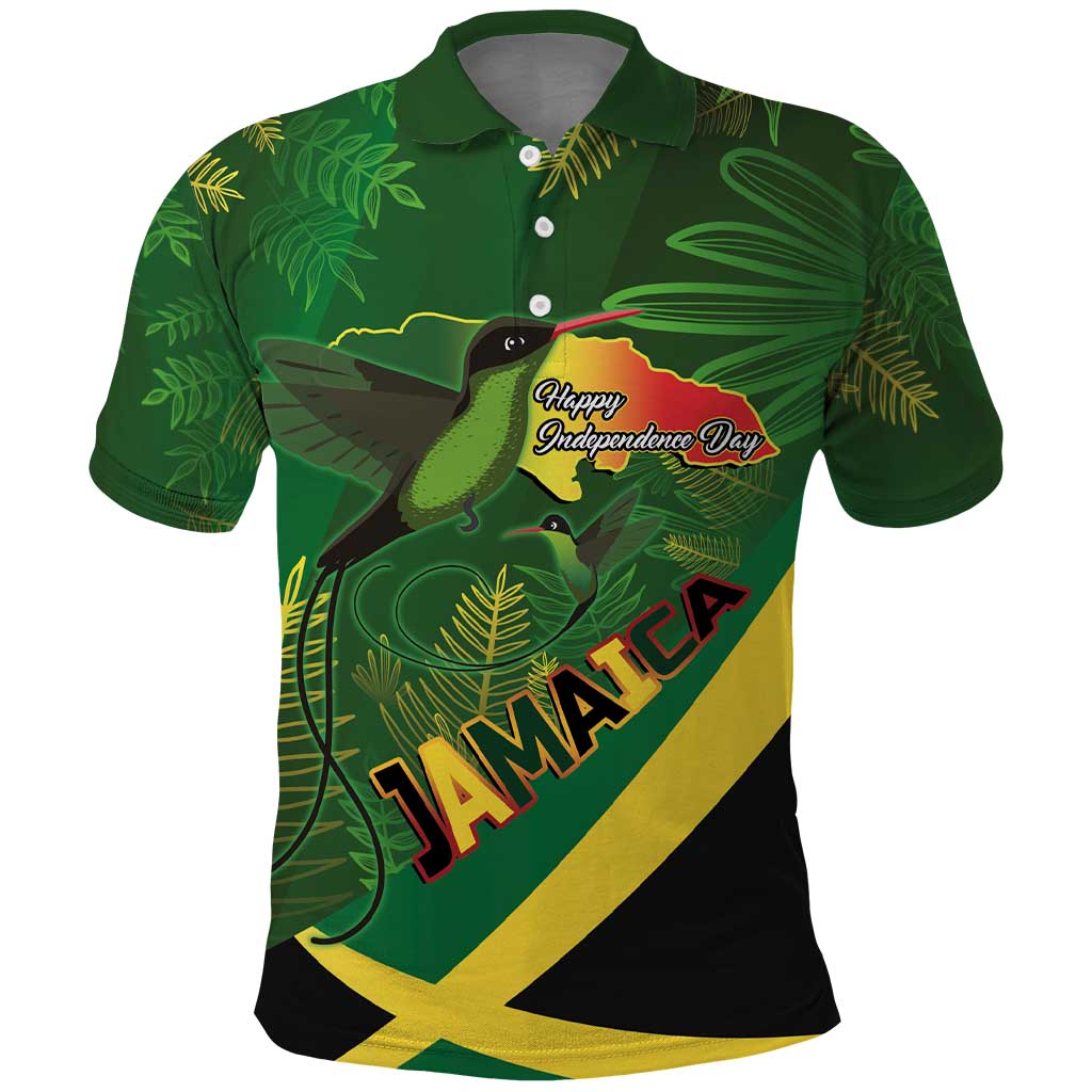 Afro Jamaica Independence Day Polo Shirt Swallow-tail Hummingbird with Tropical Plants - African Pride