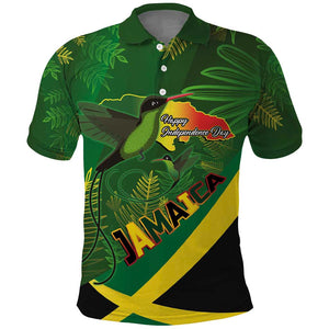 Afro Jamaica Independence Day Polo Shirt Swallow-tail Hummingbird with Tropical Plants - African Pride