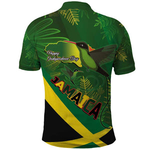 Afro Jamaica Independence Day Polo Shirt Swallow-tail Hummingbird with Tropical Plants - African Pride