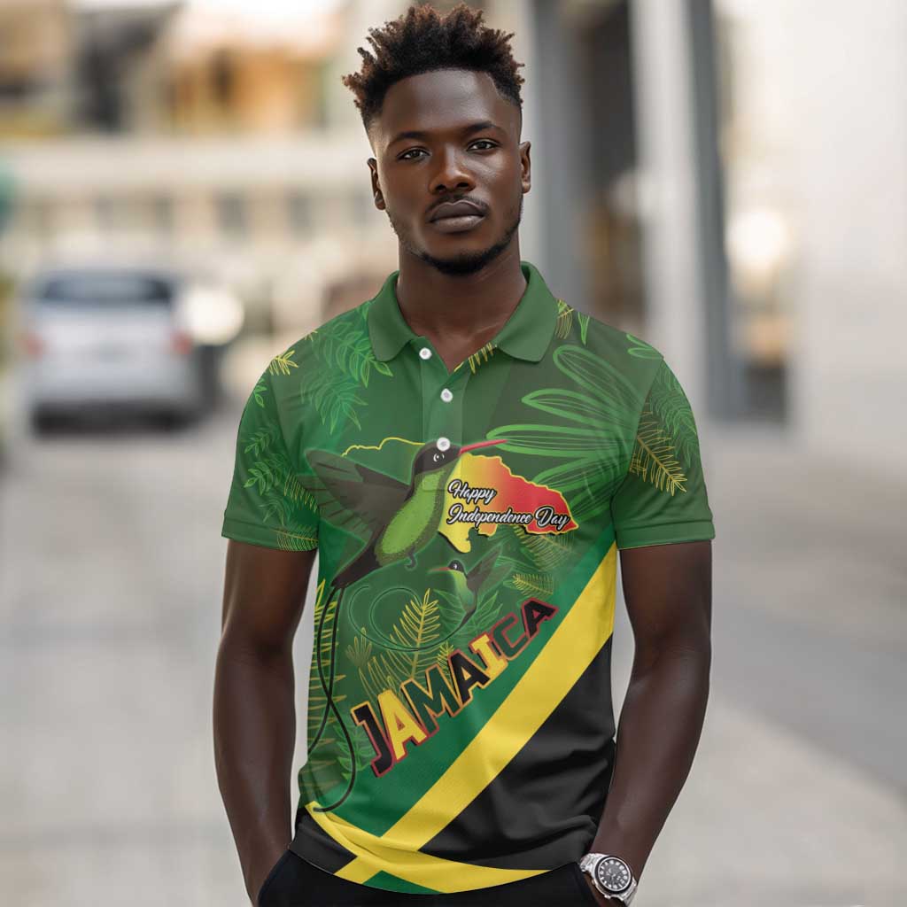 Afro Jamaica Independence Day Polo Shirt Swallow-tail Hummingbird with Tropical Plants - African Pride