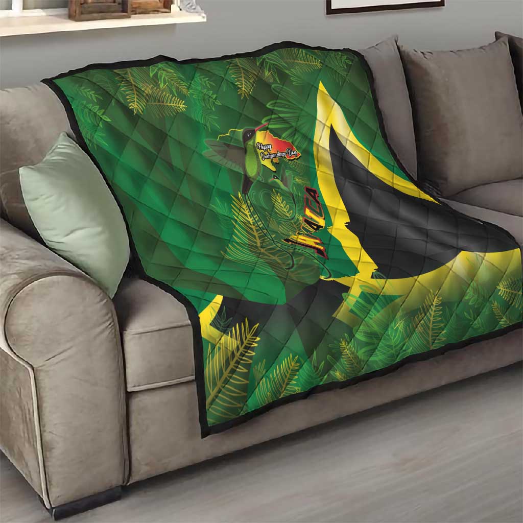 Afro Jamaica Independence Day Quilt Swallow-tail Hummingbird with Tropical Plants - African Pride