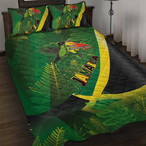 Afro Jamaica Independence Day Quilt Bed Set Swallow-tail Hummingbird with Tropical Plants - African Pride