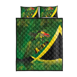 Afro Jamaica Independence Day Quilt Bed Set Swallow-tail Hummingbird with Tropical Plants - African Pride