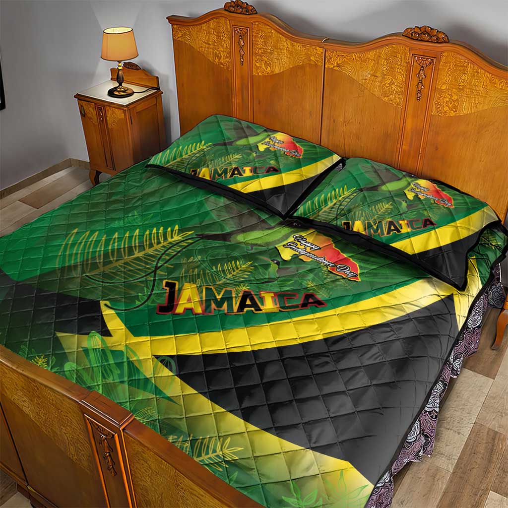 Afro Jamaica Independence Day Quilt Bed Set Swallow-tail Hummingbird with Tropical Plants - African Pride