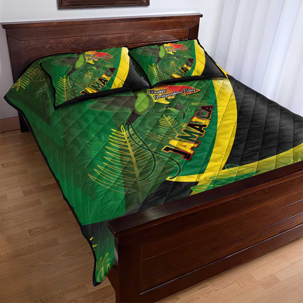 Afro Jamaica Independence Day Quilt Bed Set Swallow-tail Hummingbird with Tropical Plants - African Pride