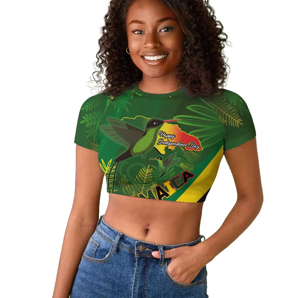 Afro Jamaica Independence Day Raglan Cropped T shirt Swallow-tail Hummingbird with Tropical Plants - African Pride