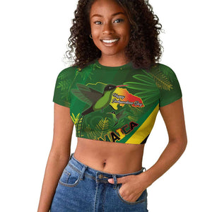 Afro Jamaica Independence Day Raglan Cropped T shirt Swallow-tail Hummingbird with Tropical Plants - African Pride