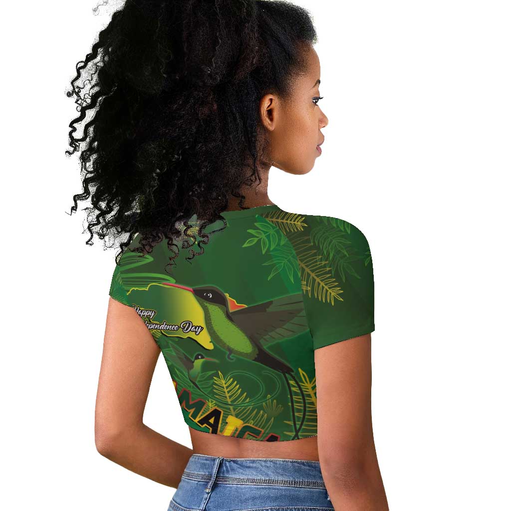 Afro Jamaica Independence Day Raglan Cropped T shirt Swallow-tail Hummingbird with Tropical Plants - African Pride