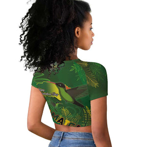 Afro Jamaica Independence Day Raglan Cropped T shirt Swallow-tail Hummingbird with Tropical Plants - African Pride