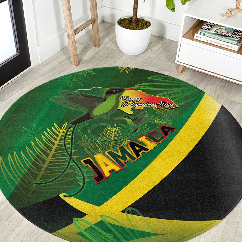 Afro Jamaica Independence Day Round Carpet Swallow-tail Hummingbird with Tropical Plants - African Pride
