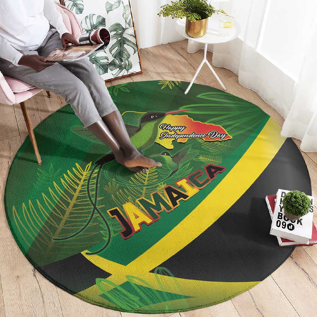 Afro Jamaica Independence Day Round Carpet Swallow-tail Hummingbird with Tropical Plants - African Pride