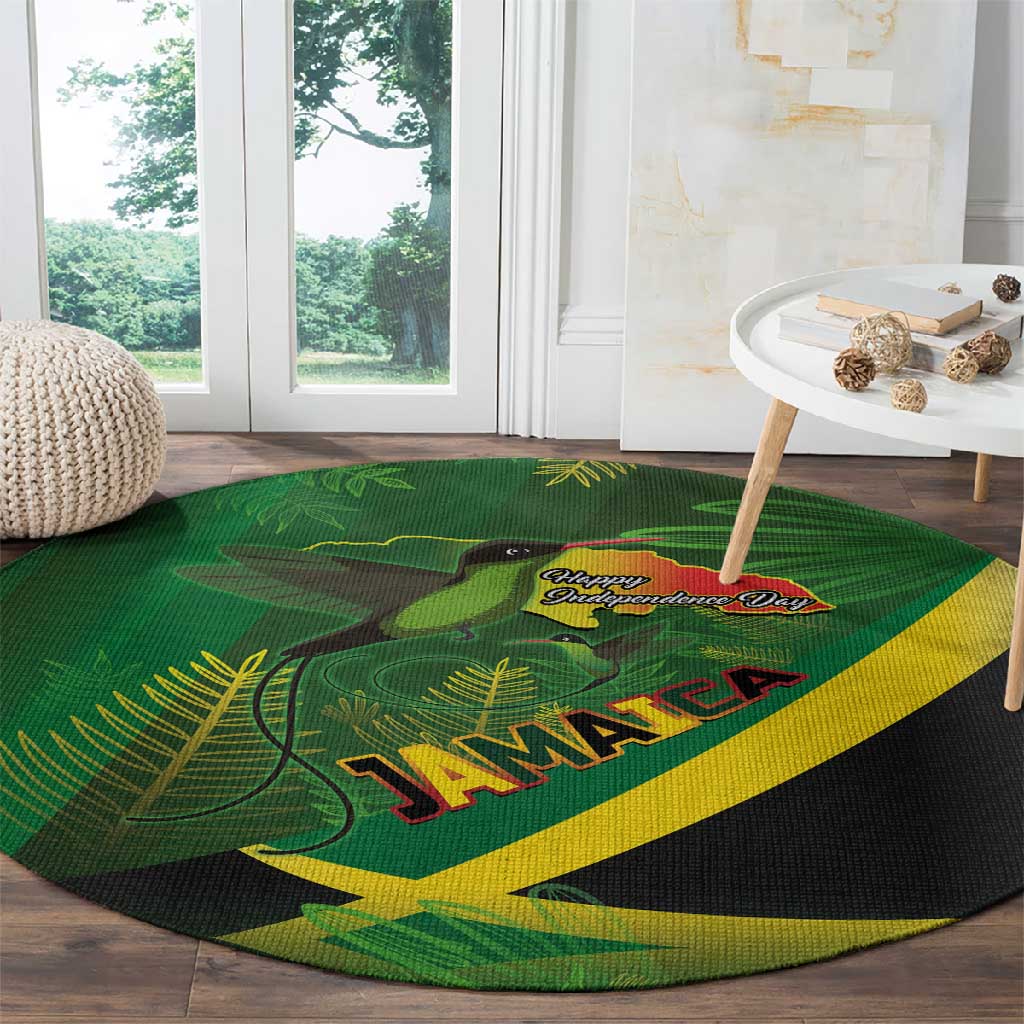 Afro Jamaica Independence Day Round Carpet Swallow-tail Hummingbird with Tropical Plants - African Pride