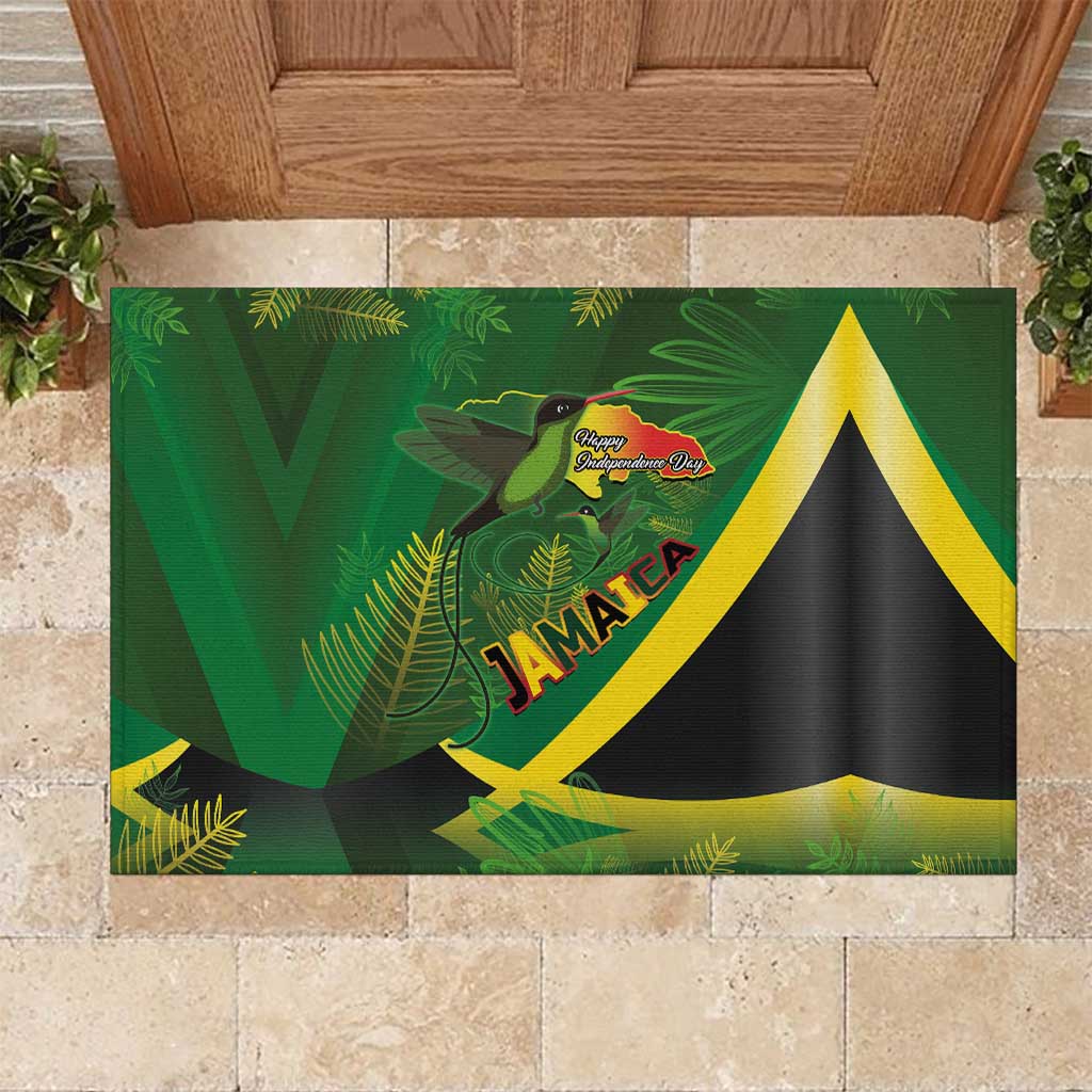 Afro Jamaica Independence Day Rubber Doormat Swallow-tail Hummingbird with Tropical Plants - African Pride