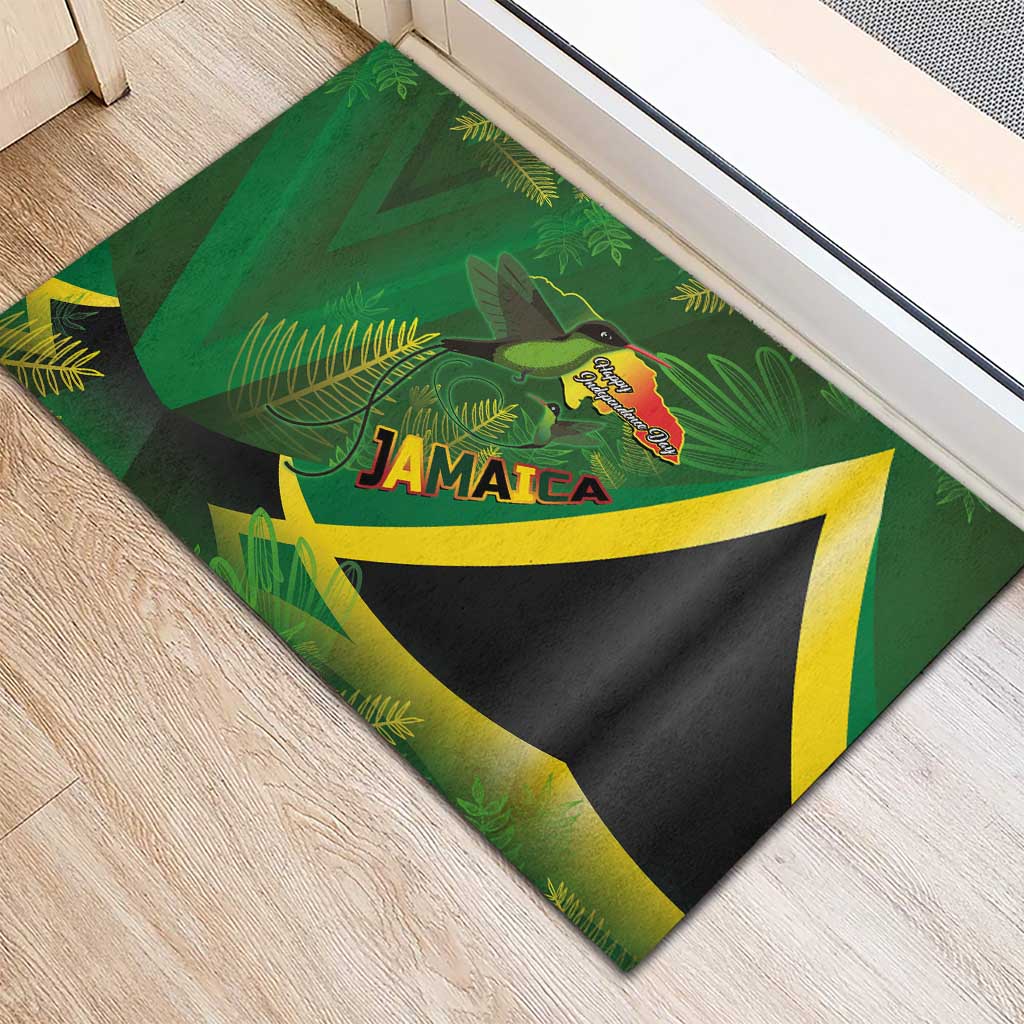 Afro Jamaica Independence Day Rubber Doormat Swallow-tail Hummingbird with Tropical Plants - African Pride