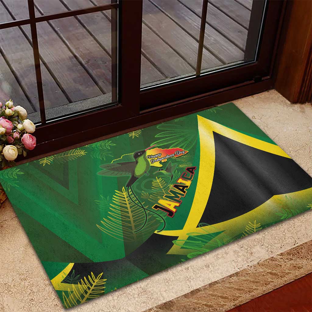 Afro Jamaica Independence Day Rubber Doormat Swallow-tail Hummingbird with Tropical Plants - African Pride