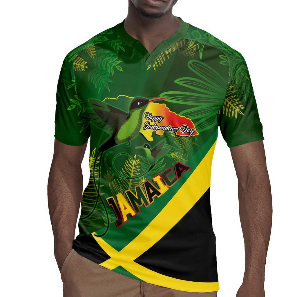 Afro Jamaica Independence Day Rugby Jersey Swallow-tail Hummingbird with Tropical Plants - African Pride