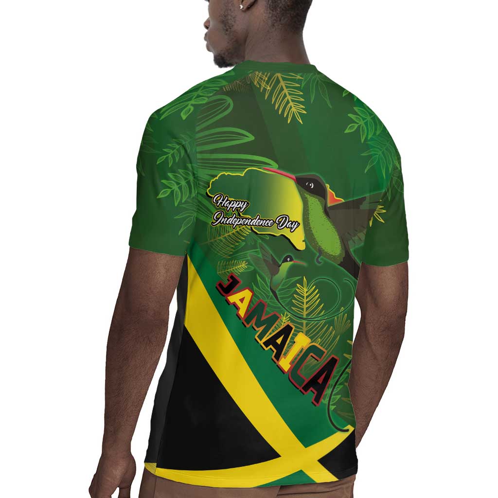 Afro Jamaica Independence Day Rugby Jersey Swallow-tail Hummingbird with Tropical Plants - African Pride