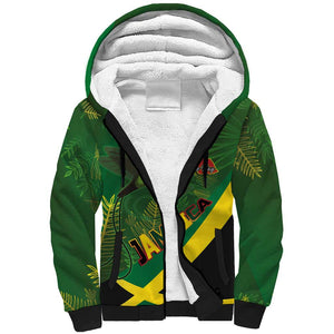 Afro Jamaica Independence Day Sherpa Hoodie Swallow-tail Hummingbird with Tropical Plants - African Pride