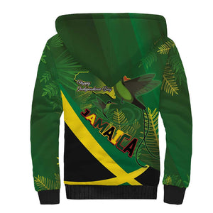 Afro Jamaica Independence Day Sherpa Hoodie Swallow-tail Hummingbird with Tropical Plants - African Pride