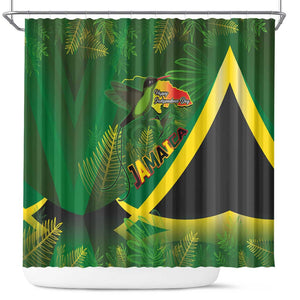 Afro Jamaica Independence Day Shower Curtain Swallow-tail Hummingbird with Tropical Plants - African Pride