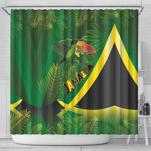 Afro Jamaica Independence Day Shower Curtain Swallow-tail Hummingbird with Tropical Plants - African Pride