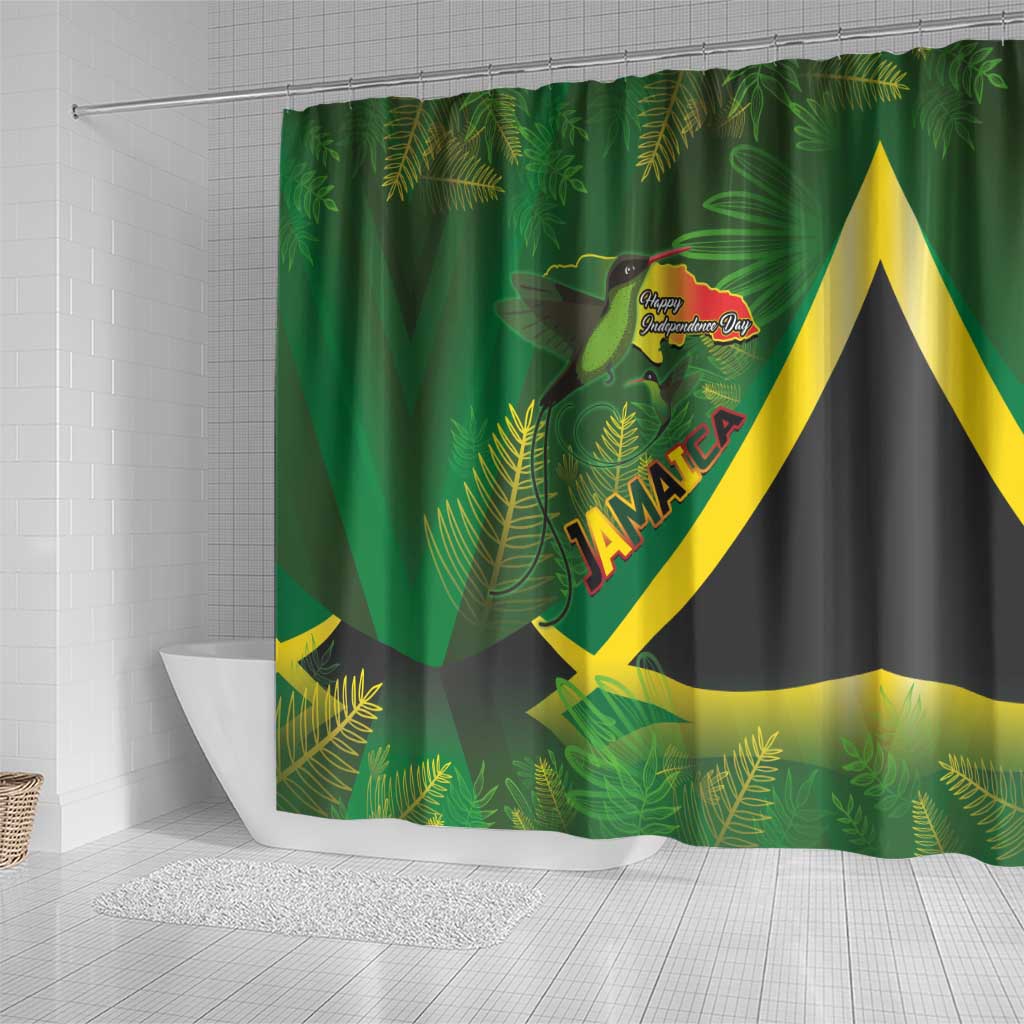 Afro Jamaica Independence Day Shower Curtain Swallow-tail Hummingbird with Tropical Plants - African Pride