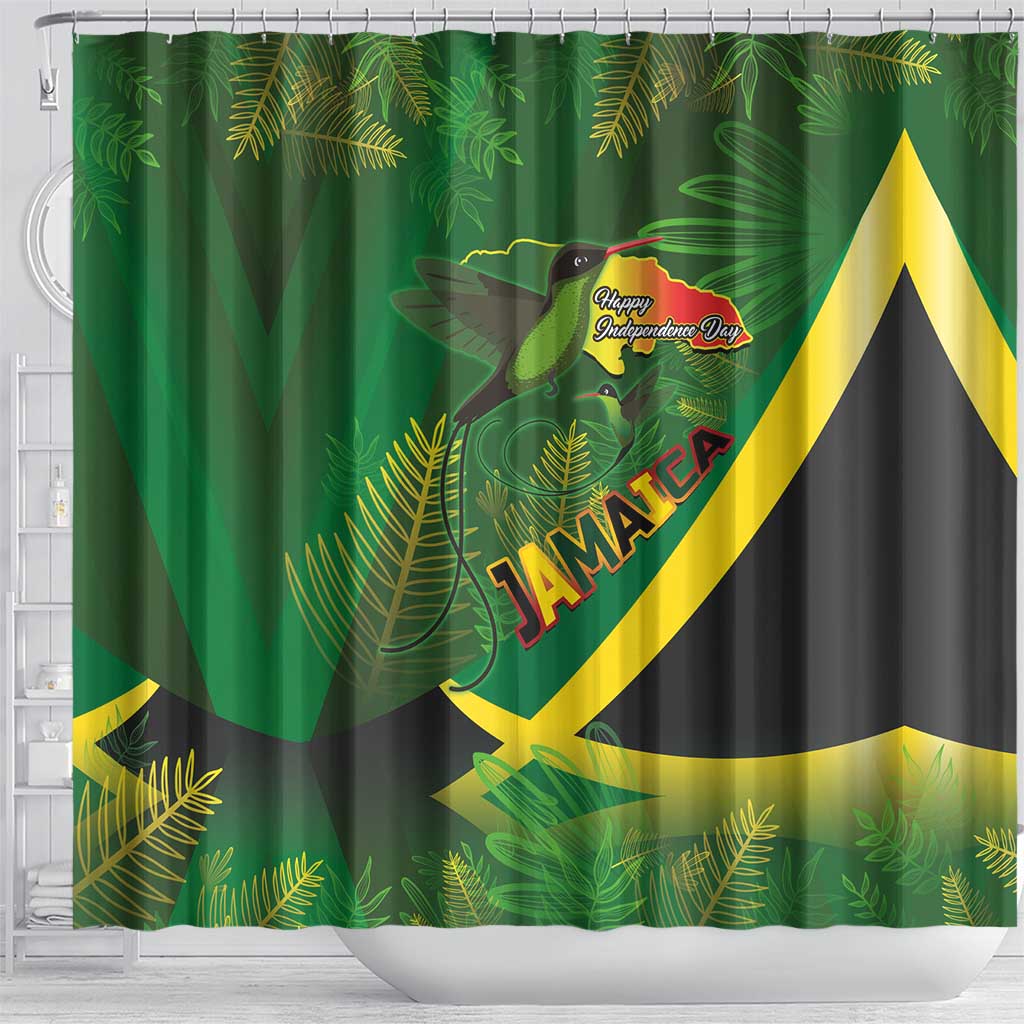 Afro Jamaica Independence Day Shower Curtain Swallow-tail Hummingbird with Tropical Plants - African Pride