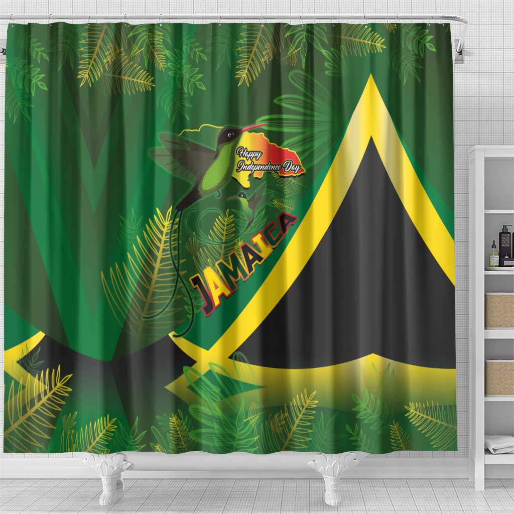 Afro Jamaica Independence Day Shower Curtain Swallow-tail Hummingbird with Tropical Plants - African Pride