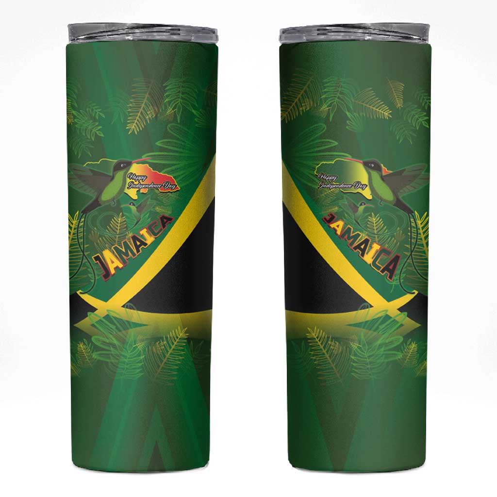 Afro Jamaica Independence Day Skinny Tumbler Swallow-tail Hummingbird with Tropical Plants - African Pride