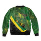 Afro Jamaica Independence Day Sleeve Zip Bomber Jacket Swallow-tail Hummingbird with Tropical Plants - African Pride
