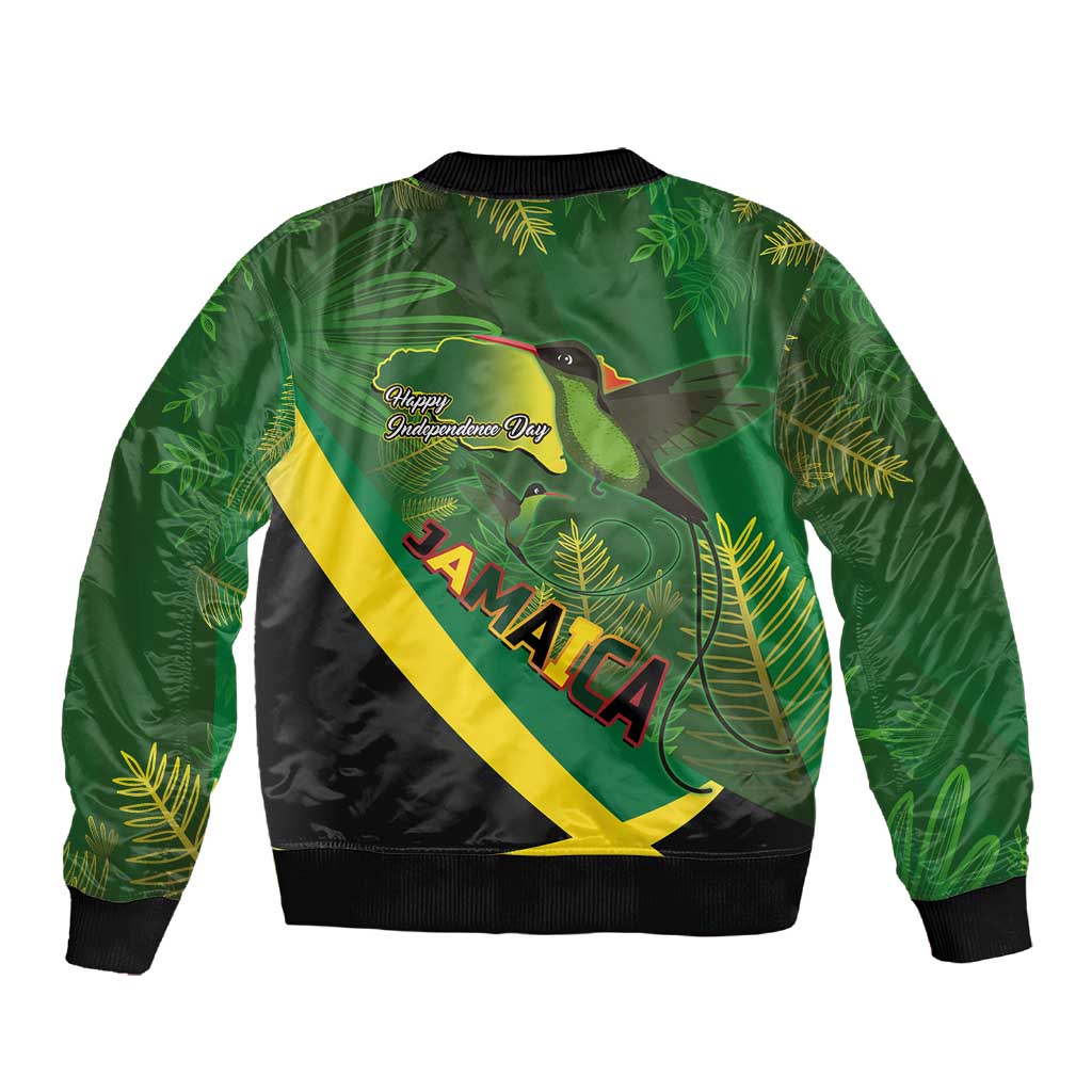 Afro Jamaica Independence Day Sleeve Zip Bomber Jacket Swallow-tail Hummingbird with Tropical Plants - African Pride
