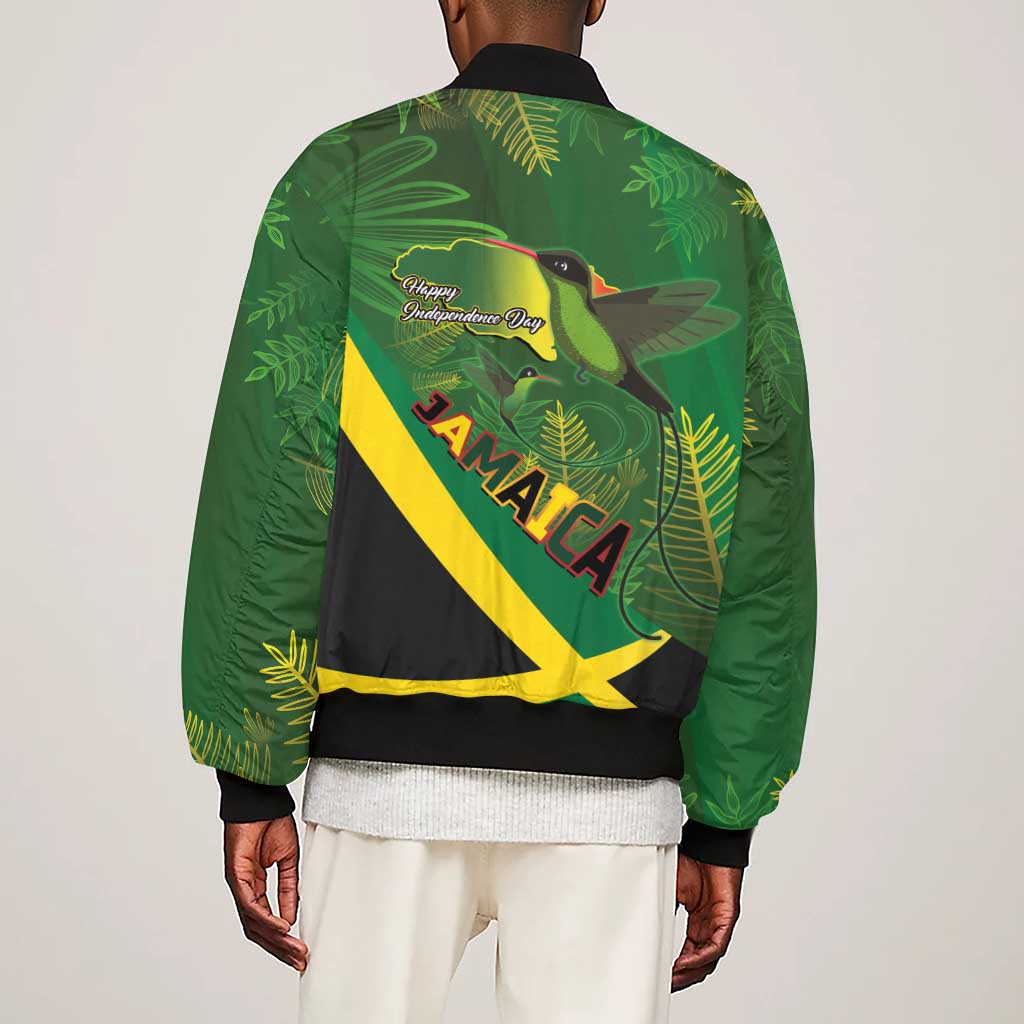 Afro Jamaica Independence Day Sleeve Zip Bomber Jacket Swallow-tail Hummingbird with Tropical Plants - African Pride