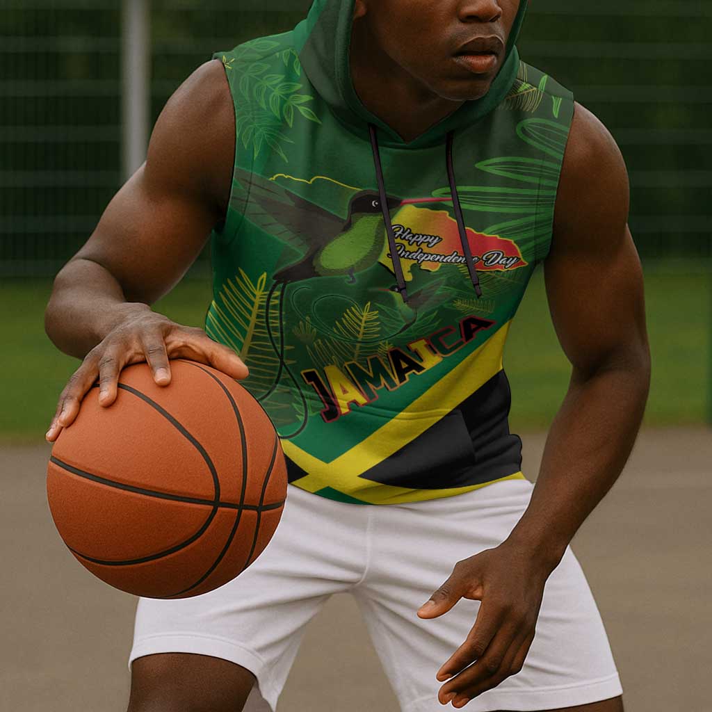 Afro Jamaica Independence Day Sleeveless Hoodie Swallow-tail Hummingbird with Tropical Plants - African Pride