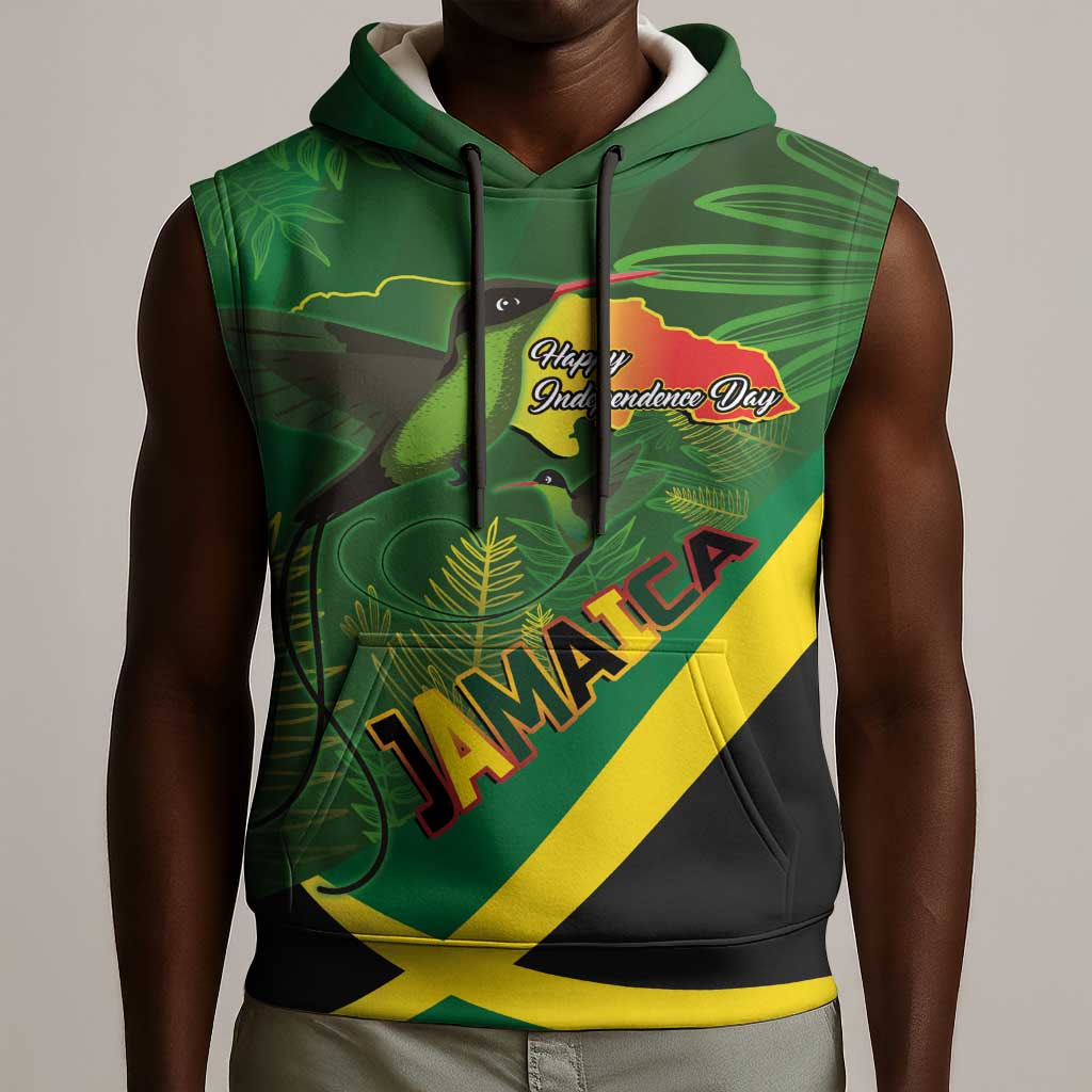Afro Jamaica Independence Day Sleeveless Hoodie Swallow-tail Hummingbird with Tropical Plants - African Pride