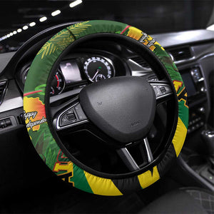 Afro Jamaica Independence Day Steering Wheel Cover Swallow-tail Hummingbird with Tropical Plants - African Pride