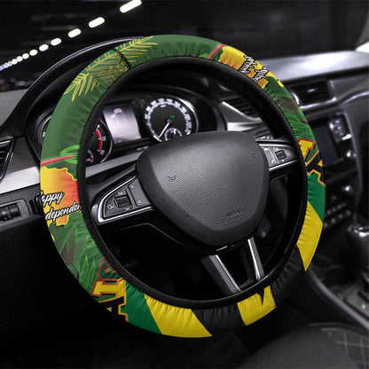 Afro Jamaica Independence Day Steering Wheel Cover Swallow-tail Hummingbird with Tropical Plants - African Pride