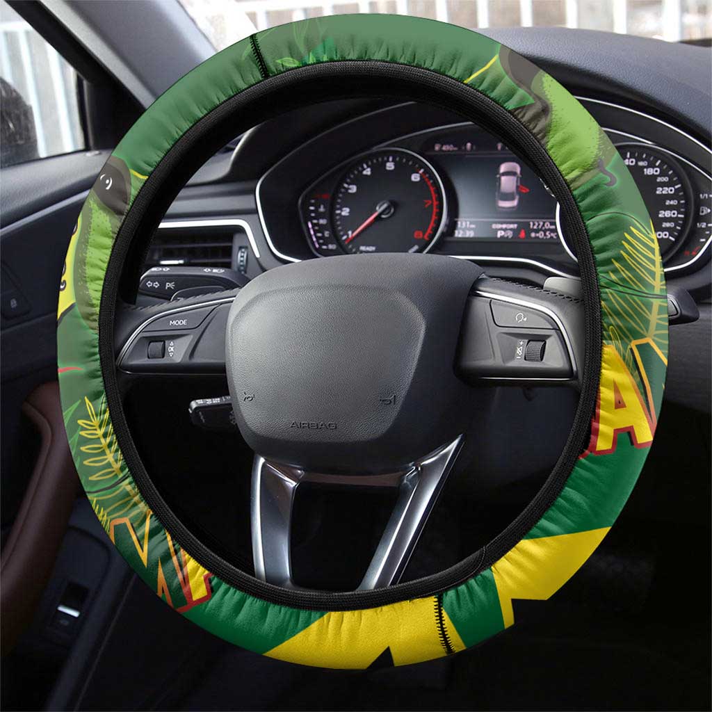 Afro Jamaica Independence Day Steering Wheel Cover Swallow-tail Hummingbird with Tropical Plants - African Pride