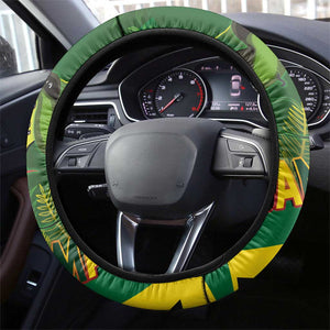 Afro Jamaica Independence Day Steering Wheel Cover Swallow-tail Hummingbird with Tropical Plants - African Pride