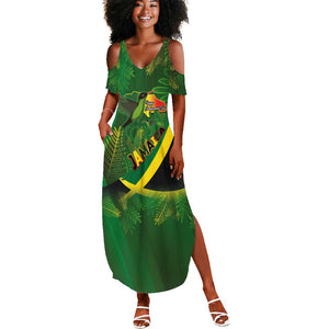 Afro Jamaica Independence Day Summer Maxi Dress Swallow-tail Hummingbird with Tropical Plants - African Pride